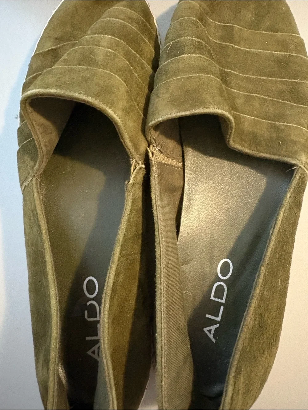 Aldo Olive Green boho Suede Espadrille Flats summer Women’s 8.5 EU 39 vacation